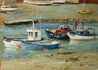 Painting of Fishing Boats moored on the River Adur, Shoreham by Sea