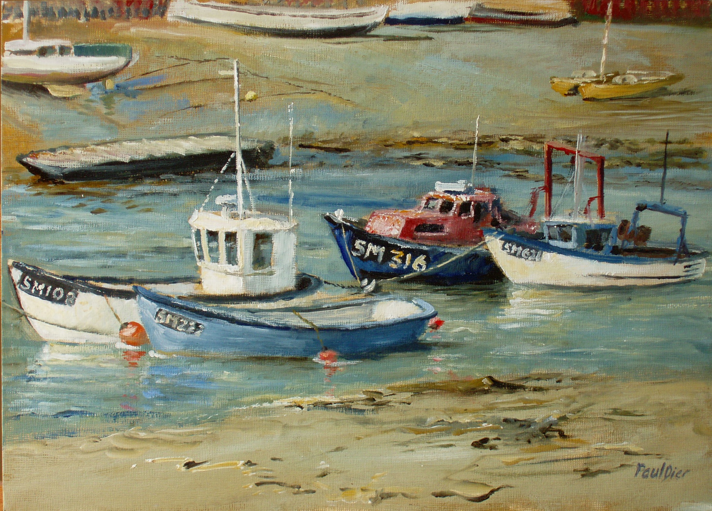 Painting of Fishing Boats moored on the River Adur, Shoreham by Sea