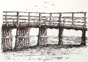 Pen drawing of Scottish harbour