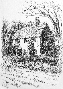pen drawing of a cottage, Lancing